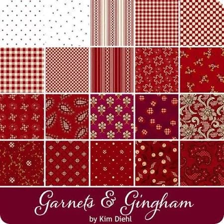 Garnets and Gingham Kim Diehl Henry Glass Civil War Reproduction Red Cream Tan Fabric 42 10 x 10 Inch Squares Layer Cake