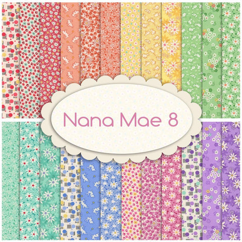 Nana Mae 8 Henry Glass 30's Reproduction Rainbow White Pink Red Orange Blue Green Fabric 24 FQ Fat Quarter Bundle