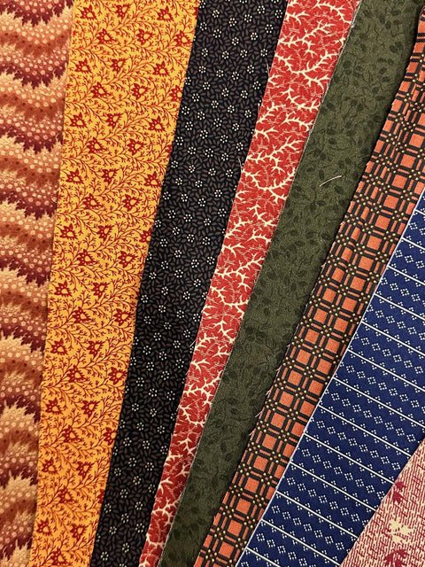 Civil War Reproduction Rainbow Red Blue Orange Pink Fabric Scrap Remant Lot Cotton Quilting Fabric Bundle 2 yards