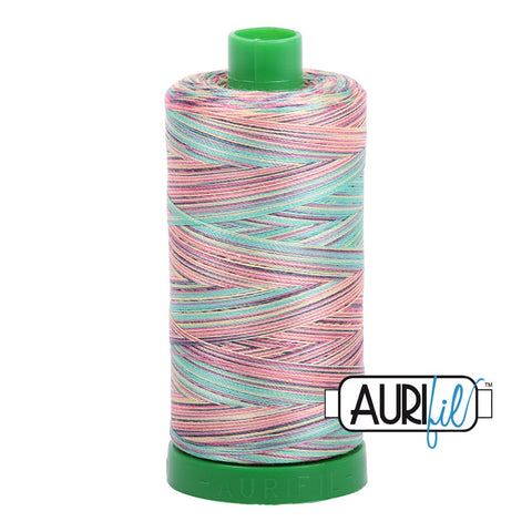 AURIFIL Variegated 3817 Marrakesh MAKO 40 Weight Wt 1000m 1094y Pink Blue Yellow Green Rainbow Spool Quilt Cotton Quilting Thread