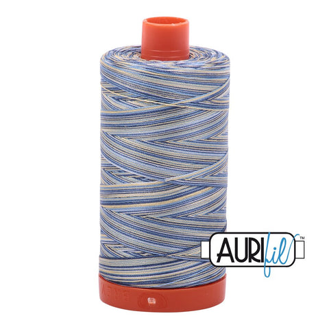 AURIFIL Variegated 4649 Lemon Blueberry MAKO 50 Weight Wt 1300m 1422y Yellow Blue White Spool Quilt Cotton Quilting Thread