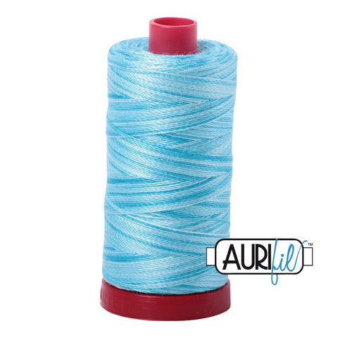 AURIFIL 4663 Baby Blue Eyes Variegated MAKO 12 Weight Wt 350M 356y Aqua Baby Blue White Spool Quilt Cotton Quilting Thread