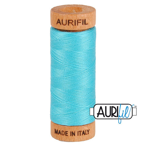 AURIFIL 5005 Bright Turquoise Aqua Blue MAKO 80 Weight Wt 274 meters 300 yards Spool Quilt Hand Applique Cotton Quilting Thread