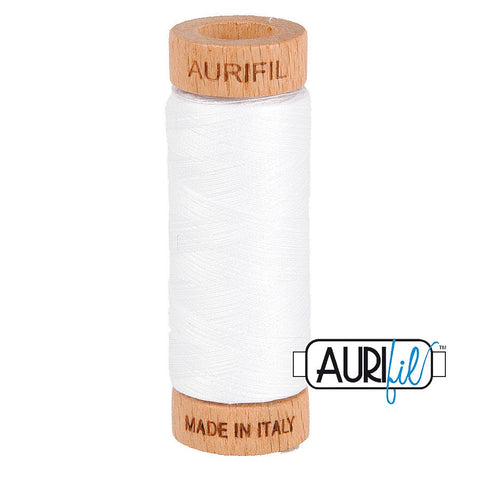 AURIFIL 2024 White Bright Neutral MAKO 80 Weight Wt 274 meters 300 yards Spool Quilt Hand Applique Cotton Quilting Thread
