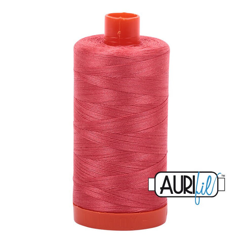 AURIFIL 5002 Medium Red MAKO 50 Weight Wt 1300m 1422y Spool Coral Salmon Orange Red Quilt Cotton Quilting Thread