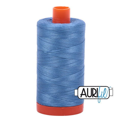 AURIFIL 2725 Light Wedgewood MAKO 50 Weight Wt 1300m 1422y Spool Medium Denim Blue Quilt Cotton Quilting Thread