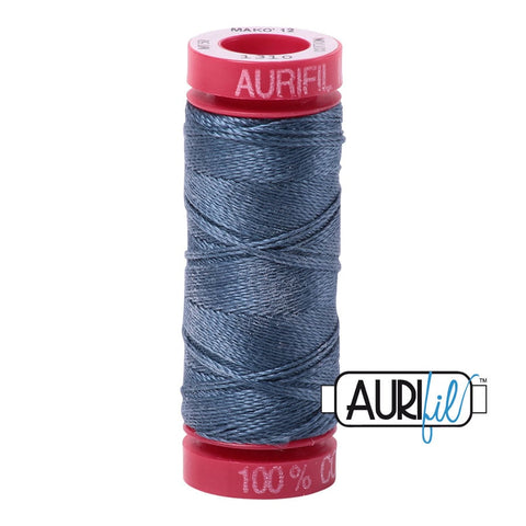 AURIFIL 1310 Medium Grey Gray Blue MAKO 12 Weight Wt 54 Yards Spool Quilt Cotton Quilting Thread