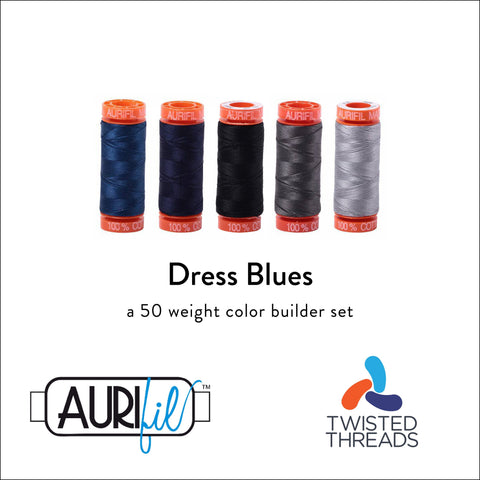 AURIFIL Dress Blues Color Builder Blue Black Grey 50 Weight 200M 220Y Spool Quilt Cotton Quilting Thread Set of 5 2783 2785 2692 2630 2606