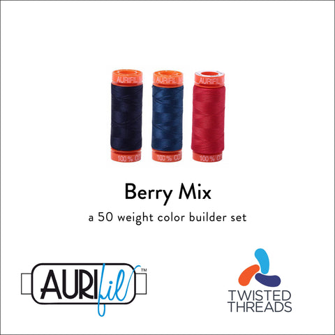 AURIFIL Berry Mix Color Builder Red Blue 50 Weight Wt 200M 220y Spool Quilt Cotton Quilting Thread Set of 3 2250 2783 2785