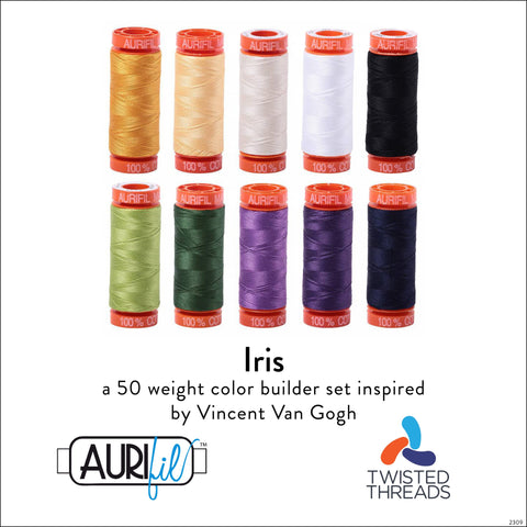 AURIFIL Iris inspired by Van Gogh Color Builder Purple Green Beige 50 Weight 200M 220Y Spool Quilt Cotton Quilting Thread Set of 10